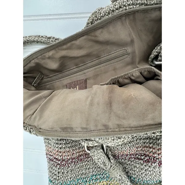 The Sak Belle Shoulder Hobo Bag Striped Crochet Purse Boho Y2K Earthy Hippie - Image 4