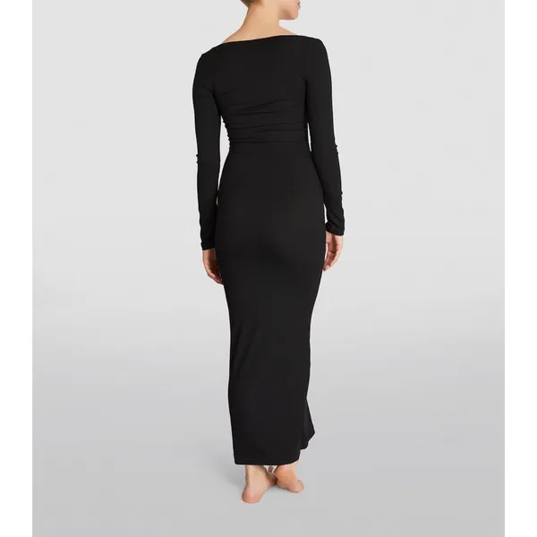 Skims Soft Lounge Maxi Dress Size Small Black Ribbed Long Sleeve Bodycon - Image 13