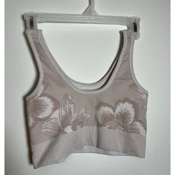 Aerie OFFLINE‎ Seamless Blush Pink Floral Sports Bra Size M - Image 3