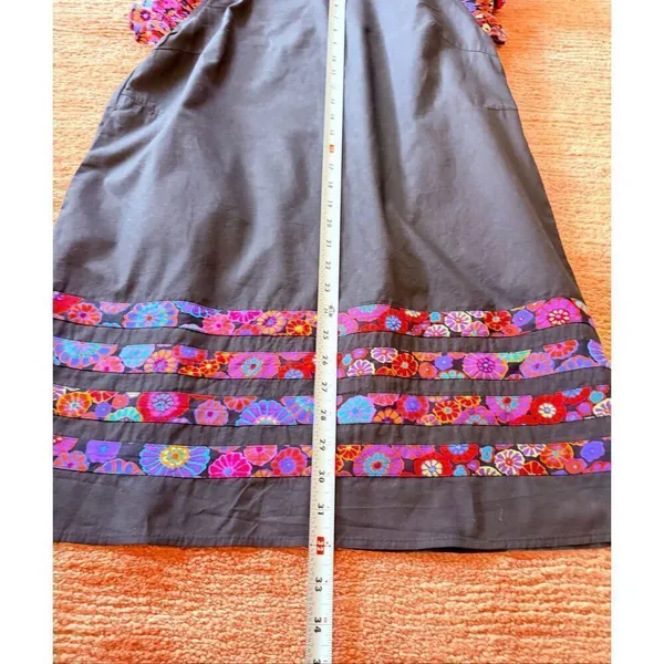 Pinch Black Cotton Shift Dress S Floral Flutter Sleeves Pockets - Image 5