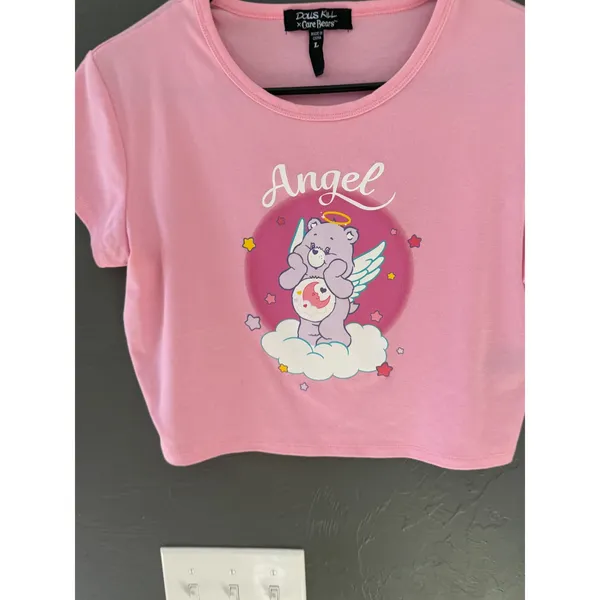 Dolls Kill x Care‎ Bears Pink Angel Share Bear Crop Baby Tee Large DKCB20045 - Image 2