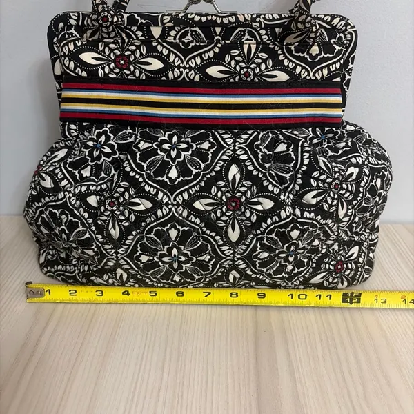 Vera Bradley Barcelona Lock Satchel Black and White Patterned Tote Bag - Image 8