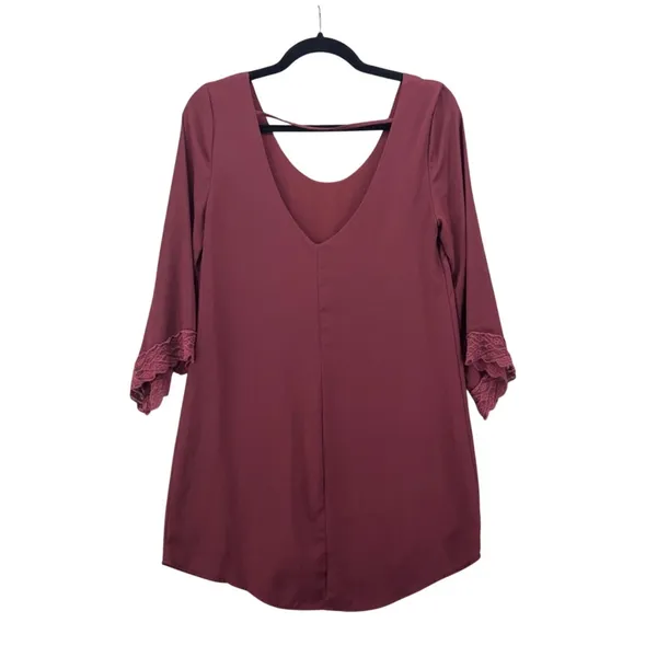 ASTR the Label Womens Tunic Top XS Wine Falll Relaxed Chifon Crepe Flowy - Image 3