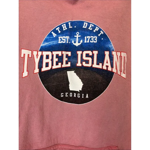 Tybee Island Georgia Athl Dept Hoodie Drawstring Kangaroo Pocket Worn In Ombre L - Image 5