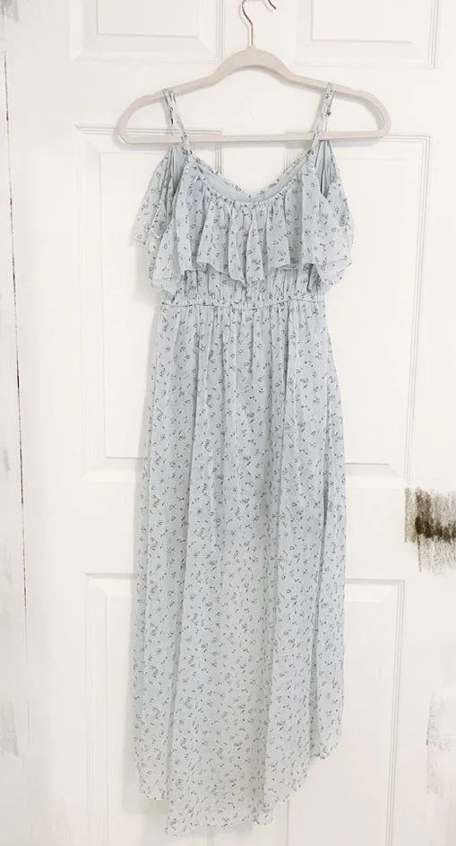 Abercrombie & Fitch Baby Blue Floral Asymmetrical Off Shoulder Ruffle Maxi Dress - Image 2