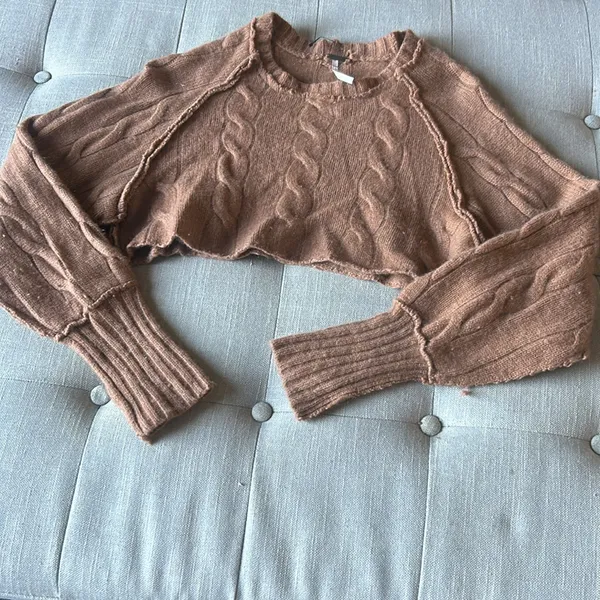 Free People 100% Cashmere Burnt Orange Cropped Knit Sweater Size XS - Image 3