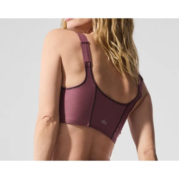 Alo Airlift Redefine Bra Burgundy Truffle Black Padded Sports Bralette Crop Top - Image 2