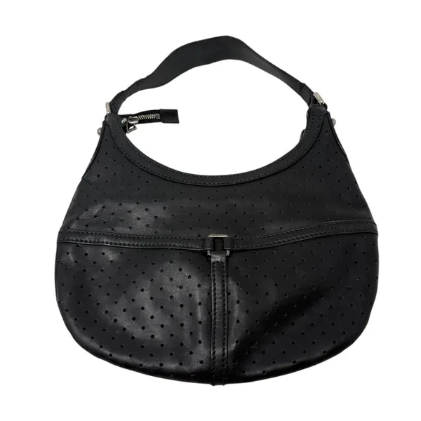 Gucci Reins Vintage Interlocking GG Perforated Leather Black Hobo Bag Purse - Image 2