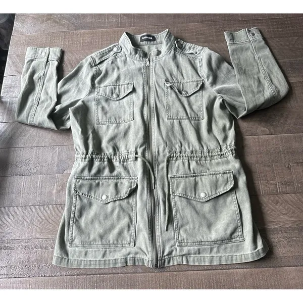 Express Women's‎ Military Utility Olive Green Jacket Size Medium - Image 9