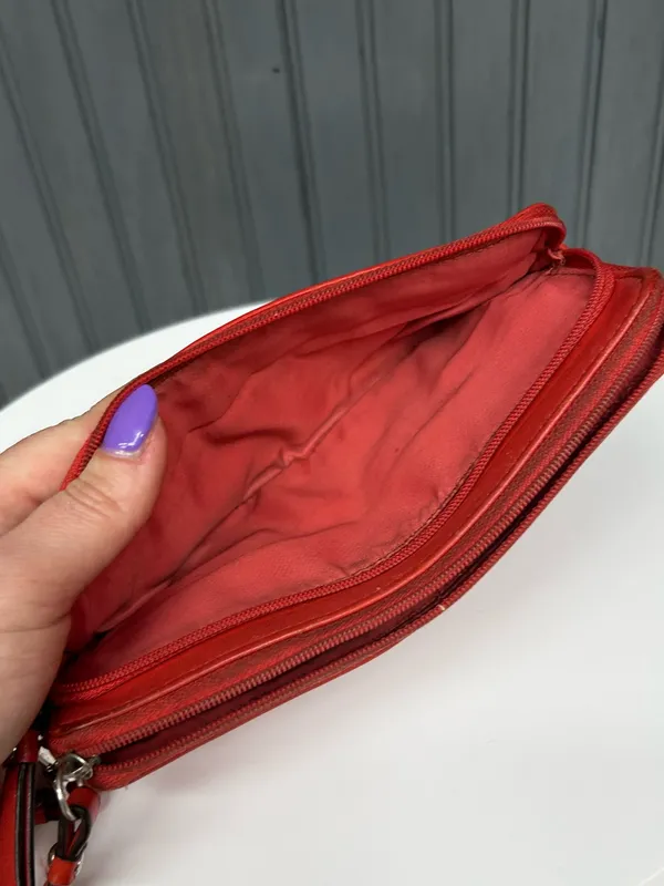 Coach Vintage Y2K Coral Red Leather Double Zip Wristlet Wallet Clutch Organizer - Image 11