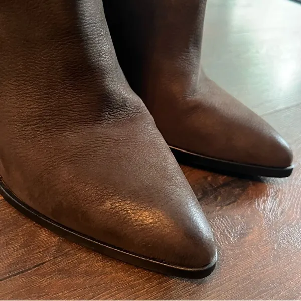 Halogen Brown Pointed Toe Bootie Stacked Heel - Image 6