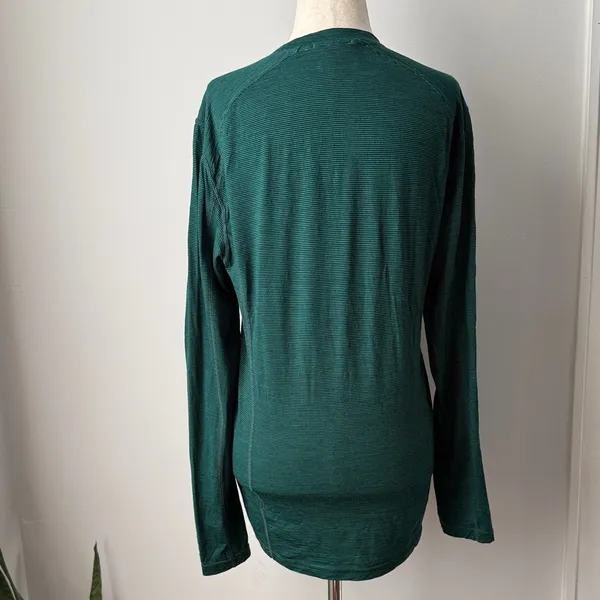 Smartwool Green Striped Lightweight Long Sleeve Top Fitted Wool Athletic - Image 3