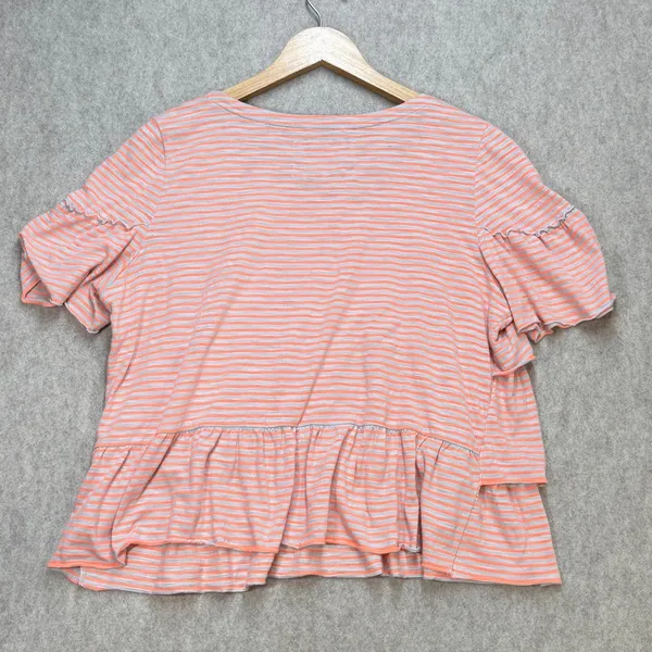 Anthropologie Women L Orange Striped Tiered‎ Ruffle Knit Top Large Boho Coastal - Image 2
