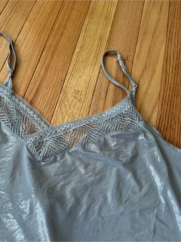 Victoria’s Secret silver Shimmer Lace Slip Mini Dress Large Chemise Nightgown - Image 2