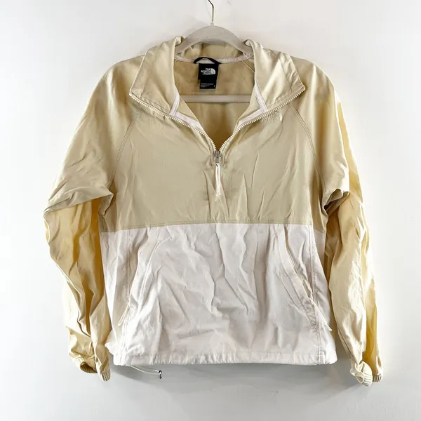 The North Face Anorak Windbreaker Pullover Jacket Tan Beige White Small - Image 2