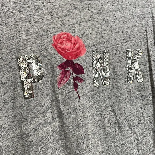 PINK Victoria’s Secret campus long sleeve, gray/rose with silver sequin bling M - Image 2