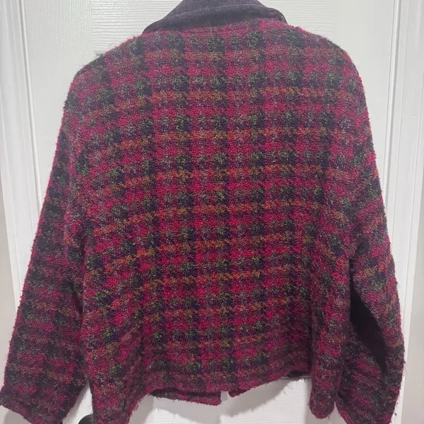 Vintage Cottage Classics Plaid Teddy Jacket Women's L Red Purple Boucle Button - Image 6