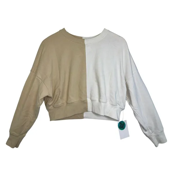 Abercrombie & Fitch Soft AF Cream Colorblock Cropped Crewneck Sweatshirt Size M - Image 2