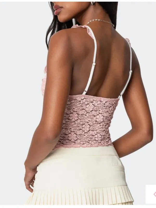 Edikted Pink Lace Tank Top Medium - Image 4