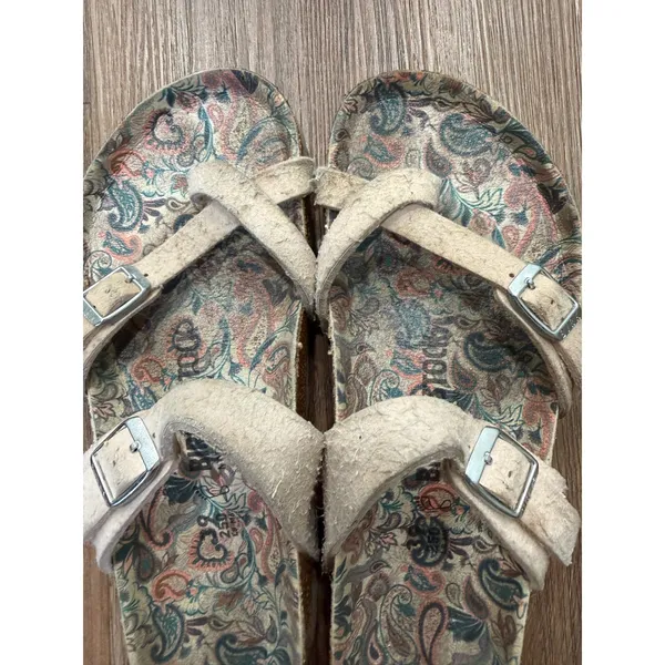 Birkenstock Salina Suede Sandals Cream Paisley Print Footbed Womens 39 L8 M6 - Image 5