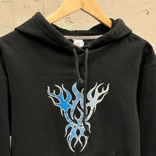 Old Navy Vintage Y2K Blue Flame Graphic Sleeve Hit Grunge Hoodie Medium Oversize - Image 3