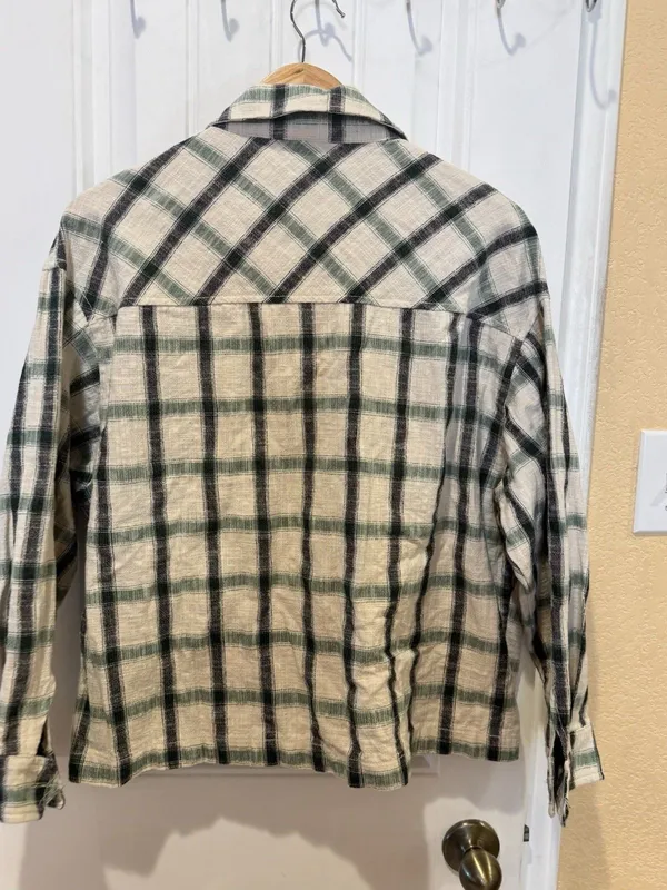Zara oversized shacket jacket plaid beige black white S Button Up - Image 5