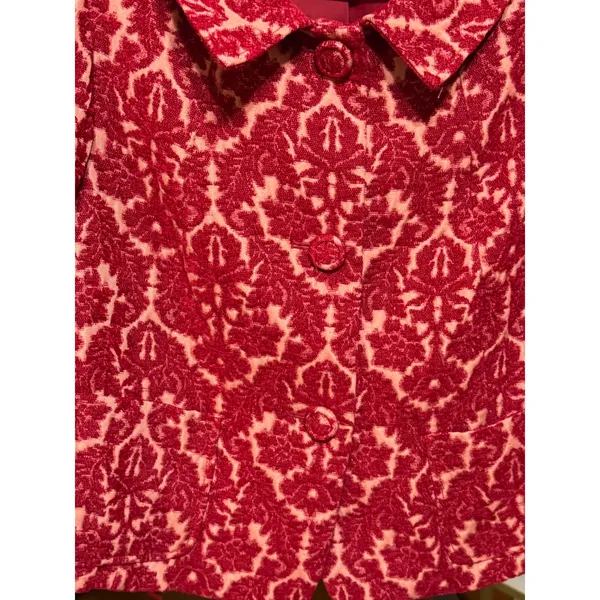 Talbots Petites Red Damask Jacquard Blazer‎ Dark Academia Textured Festive 14P - Image 10