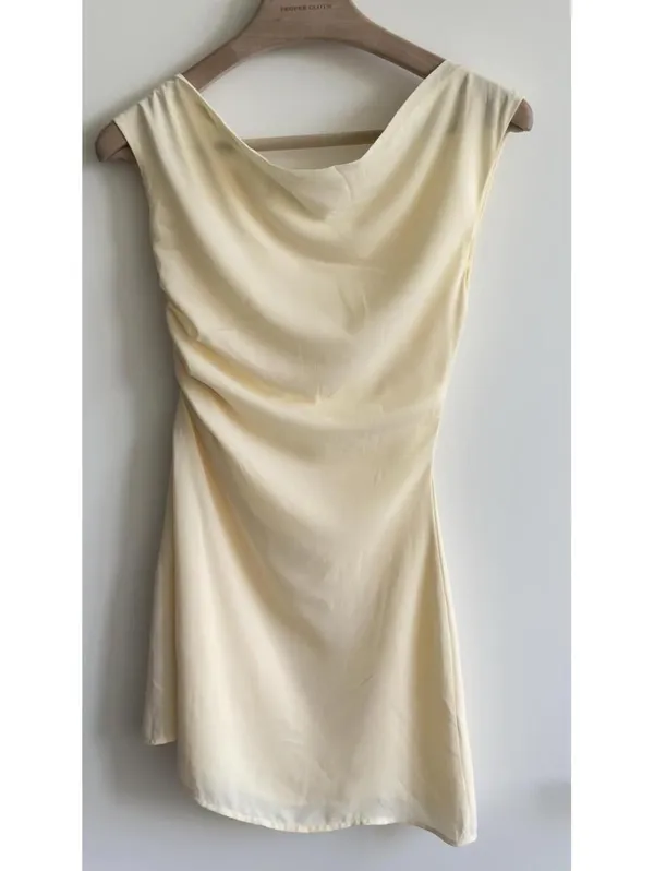 Glassons butter yellow One Shoulder Ruched Mini Dress Size 8 Draped Party - Image 4