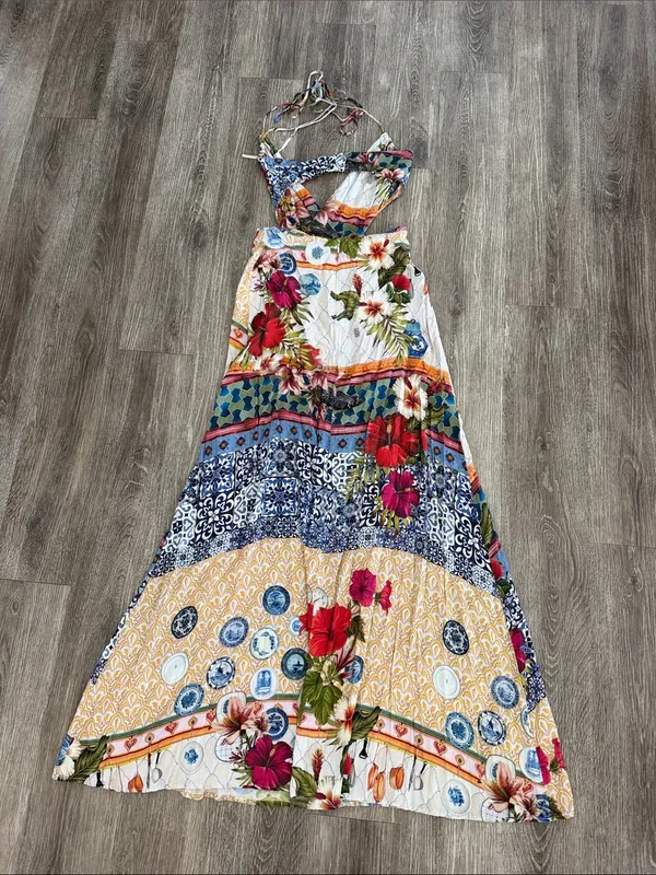 Farm Rio tropical patchwork boho festival halter maxi dress Small - Image 9
