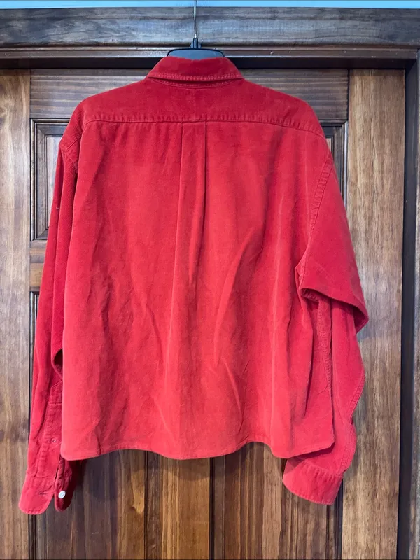Ralph Lauren Bright Red Corduroy Button-Down Shirt cut off and hemmed size L - Image 7