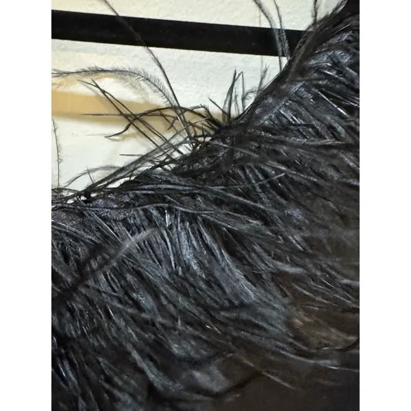 Mac Duggal 68456 Black One Shoulder Feather Trim Gown Size 6 Maxi Dress - Image 8