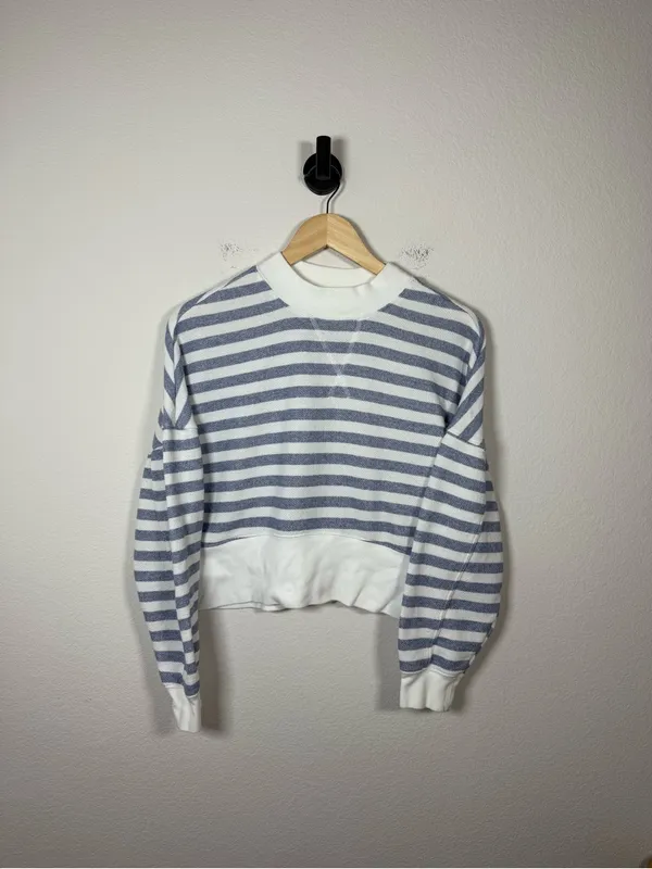 FRAME Drop Shoulder Crew Pullover Chambray Multi Striped Sweatshirt XS - Image 5