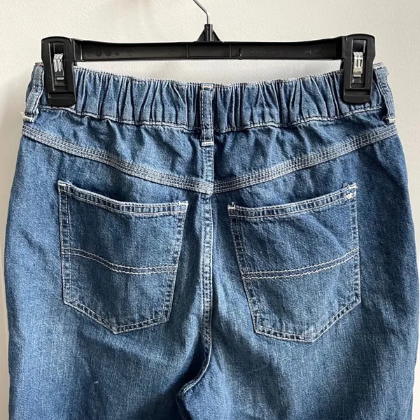 Free People Chloe Baby Barrel Jeans Women XS Blue Boho Elastic‎ Back Distressed - Image 7