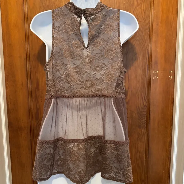 Maurice's Lace‎ Sheer Coquette Flowy Ruffle High Neck Top Fairy Whimsical Whimsigoth M - Image 4
