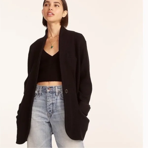J. Crew Black Cocoon Wool & Alpaca Blend Blazer Sweater Cardigan Size Small - Image 2
