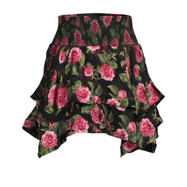 NWT ALICE + OLIVIA Zarya Asymmetrical Smocked Mini Skirt Cheri Floral Sz 2 $395‎ - Image 4