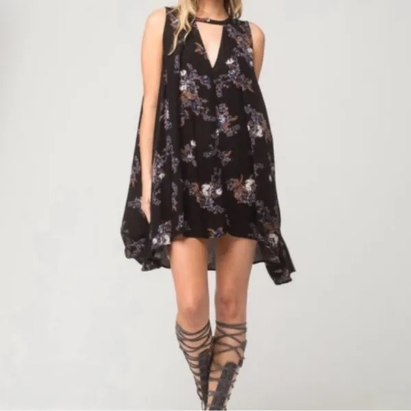 FREE PEOPLE Boho Floral Sleeveless Swing Tunic Dress w/ Pockets XS - Image 7
