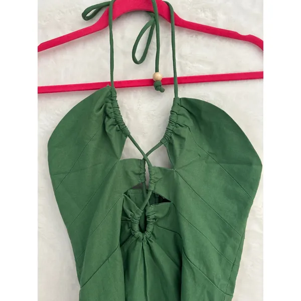 Cider Green Halter Mini‎ Dress NWT Cutout Lace Up Linen Blend Summer Festival XS - Image 2