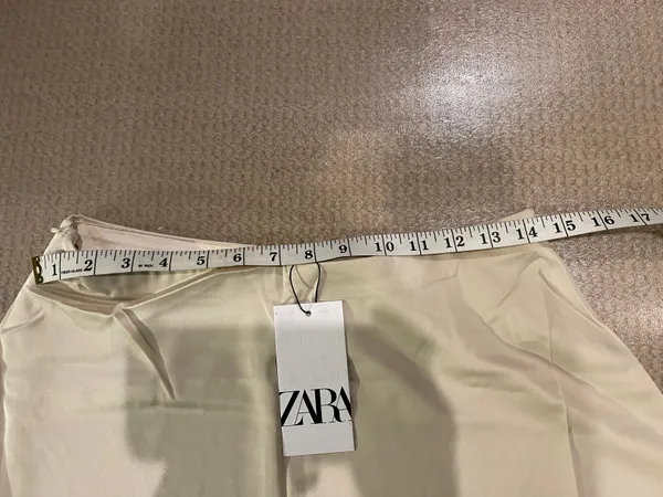 Zara A-line Beige Satin Midi Skirt. Size S - Image 6