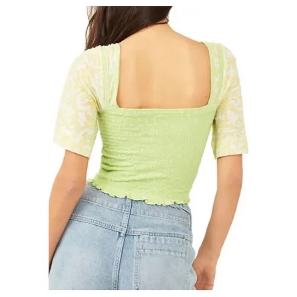 Free People Marigold Smocked Crop Top Key‎ Lime Green SS Size Large NWT - Image 9