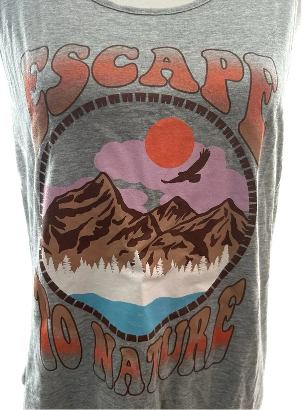 Miken Gray Tank with Mountain Sunset Graphic - Image 2