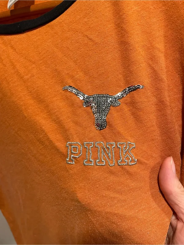 Cute Victoria’s Secret PINK texas longhorn sequin logo ringer t-shirt - Image 2