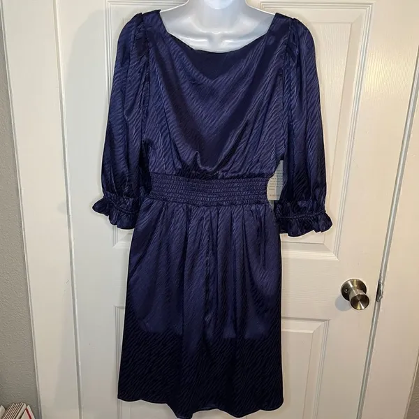 Collective Concepts Zebra Jacquard Mini Dress Satin Blue M - Image 7