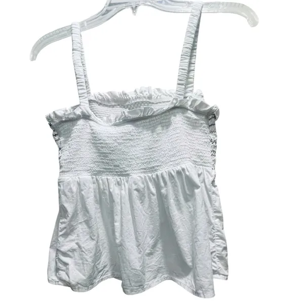 Old‎ Navy Womens White Smocked Babydoll Camisole Top Blue Embroidery Small - Image 3