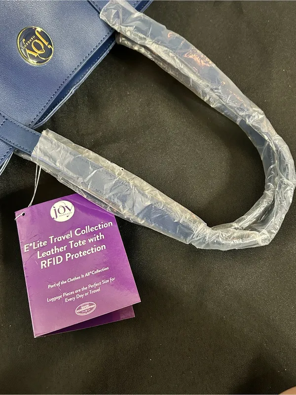 Joy Mangano Leather Structured RFID Navy Blue Tote Bag Women’s Tote NWT - Image 11