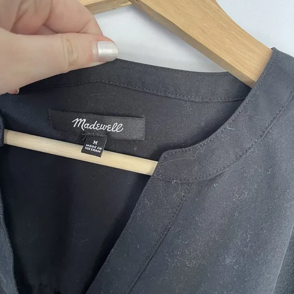 Madewell‎ Womens Black Long Sleeve V-Neck Blouse Medium Polyester & Modal Blend - Image 3