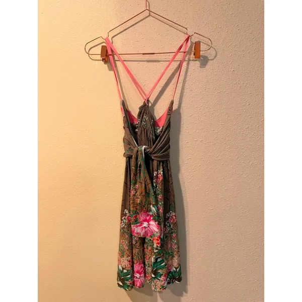 Free People‎ Mini Dress Womens Small Brown Floral Boho Strappy Summer Dress - Image 6