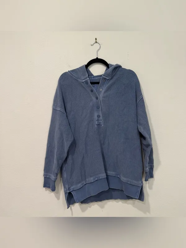 Aerie Blue Textured Oversized Hoodie XS - Image 2