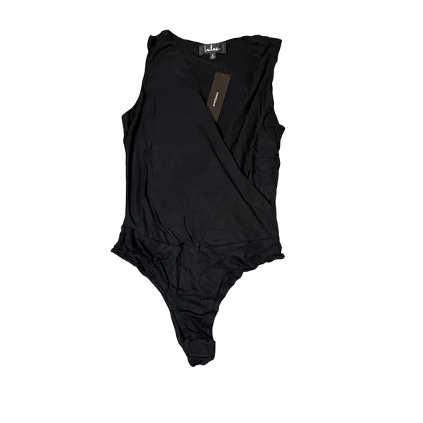 Lulus NWT Staying Basic Black Faux-Wrap Sleeveless Bodysuit Size Small Layering - Image 3