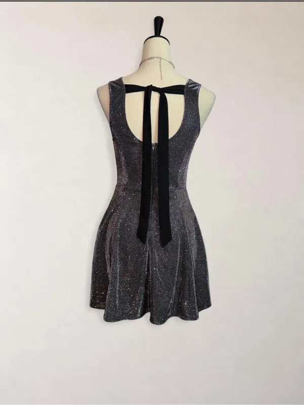 Speechless Metallic Glitter Open Back Skater Mini Dress Size S - Image 5